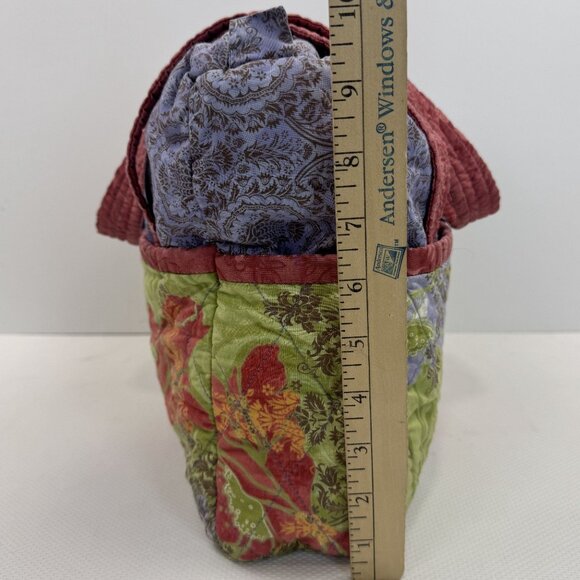 Handcrafted Multi-Color Quilted Fabric Tote Bag Zipper Closure Button Pockets - Picture 13 of 16
